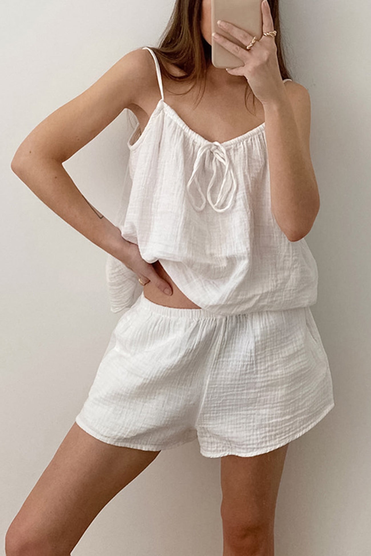 Ivyshape | Tie-Up Cami Top Shorts Set