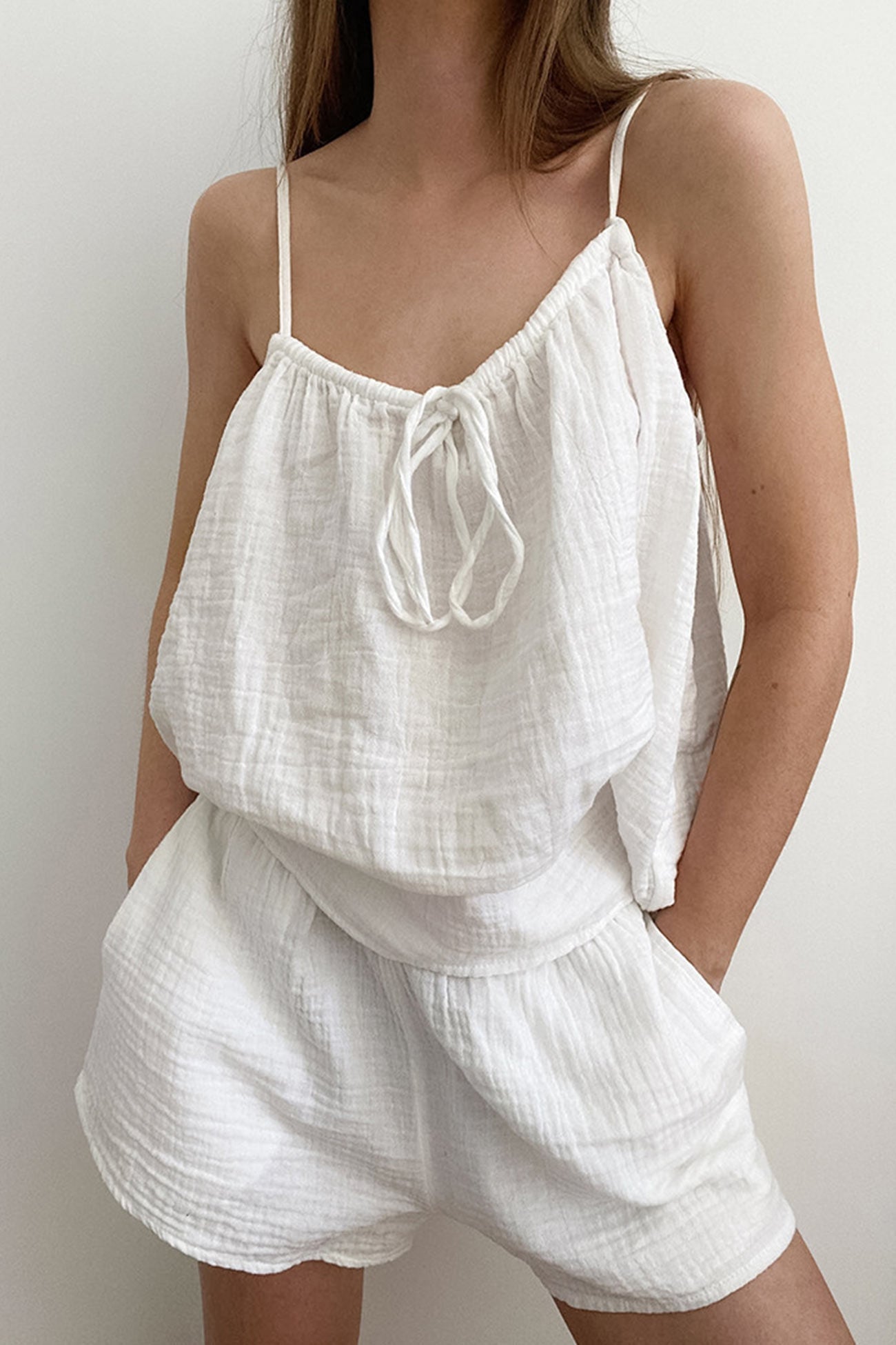 Ivyshape | Tie-Up Cami Top Shorts Set