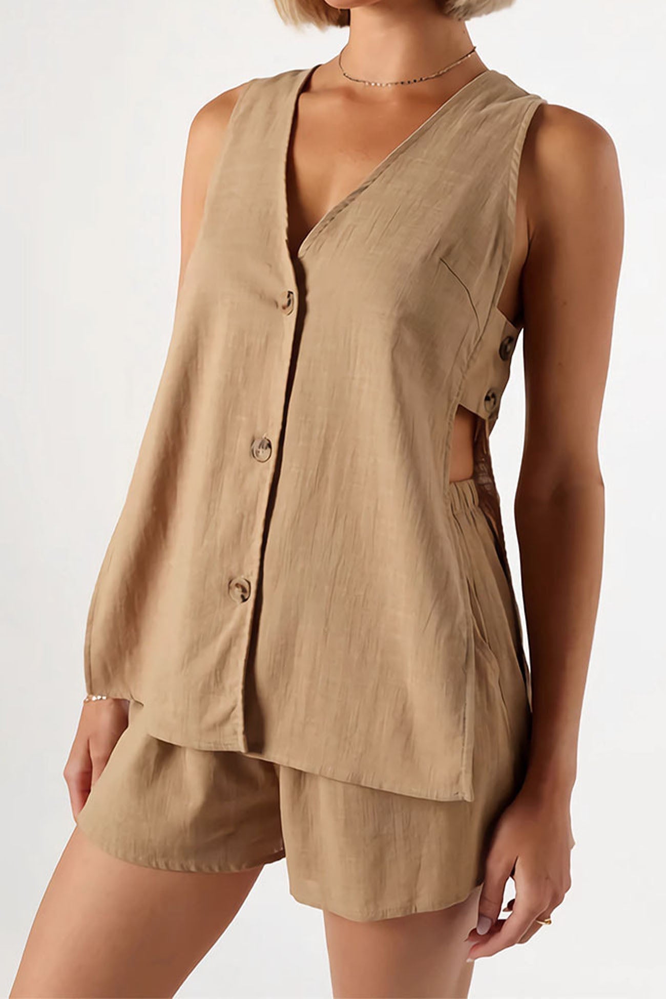 Ivyshape | Women's Stylish Top And Shorts Set Khaki