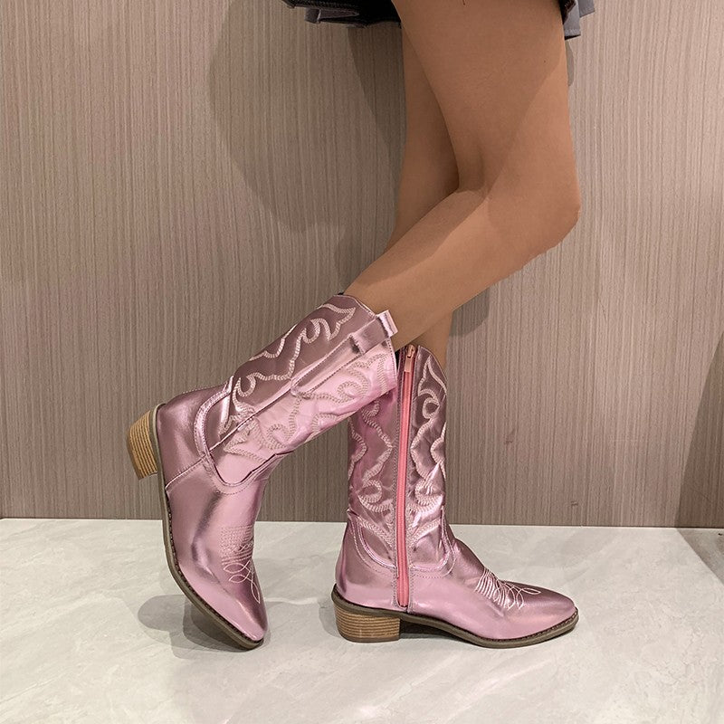 Metallic Pointed Toe Ankle Boots