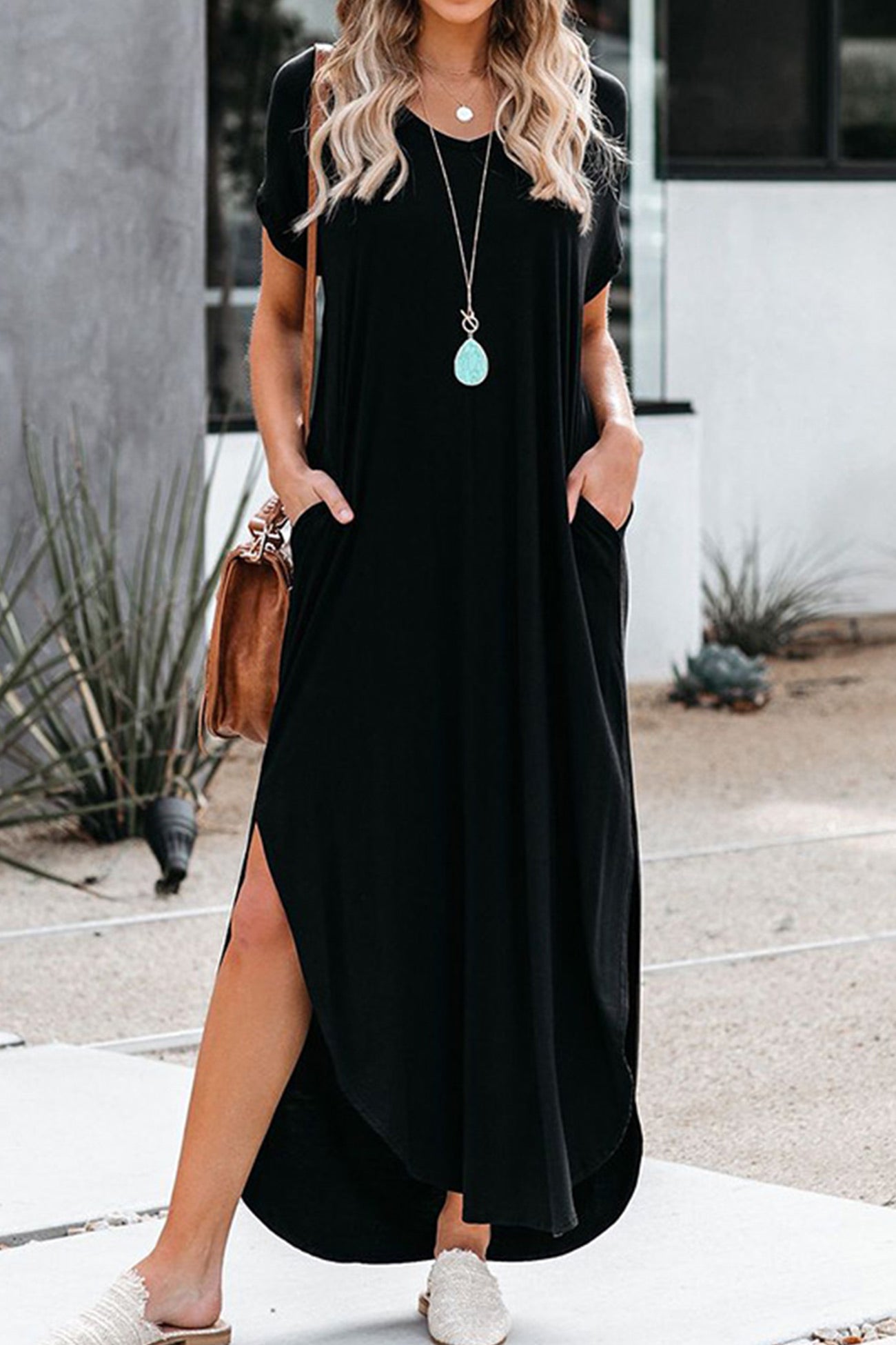 Ivyshape | V-Neck Gathering Split Dress