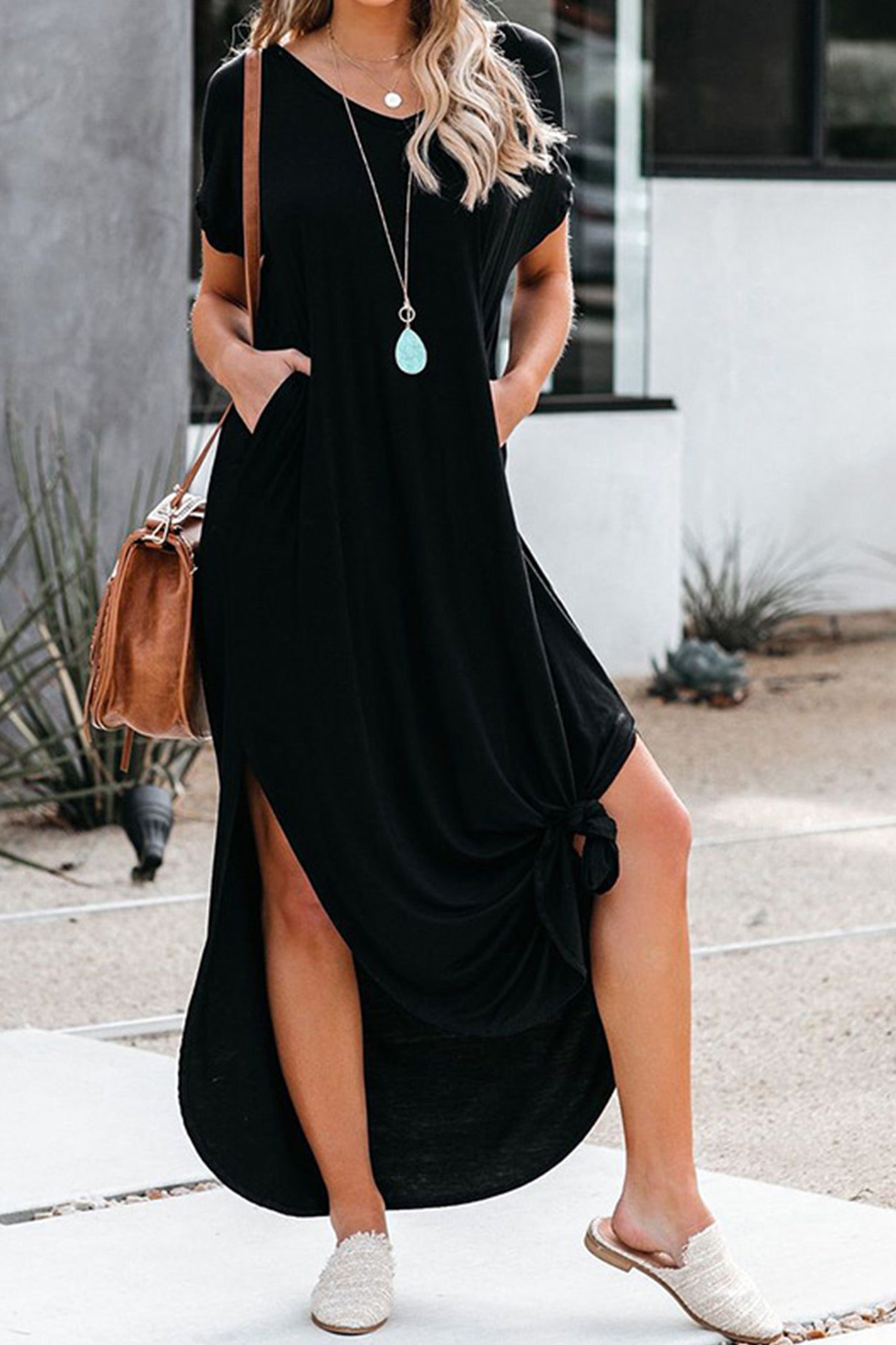 Ivyshape | V-Neck Gathering Split Dress