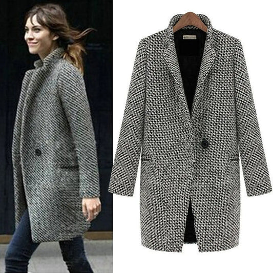 Ivyshape | Houndstooth Pattern Wool Coat