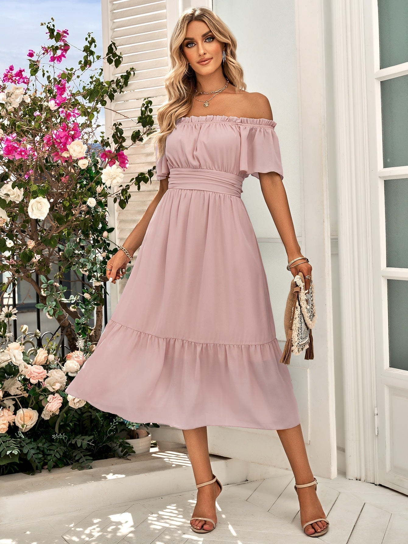 Summer Elegant Off-Shoulder Midi Dress | Ideal for Summer