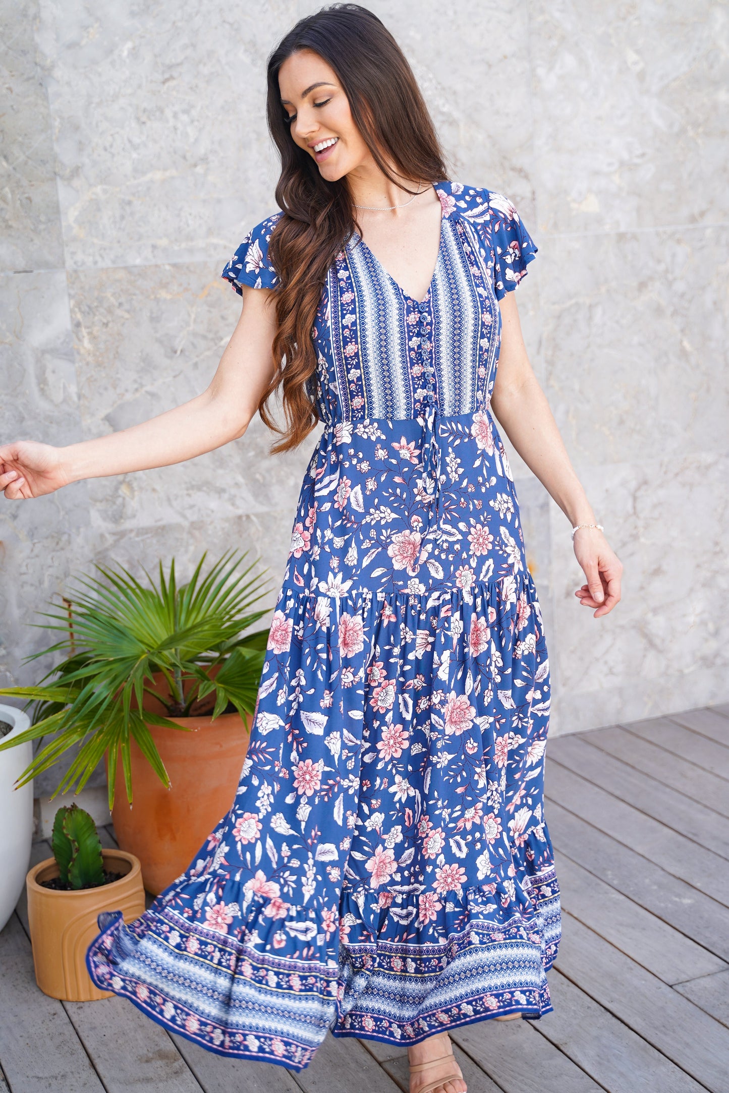 Cora Maxi Dress - Floral Indigo