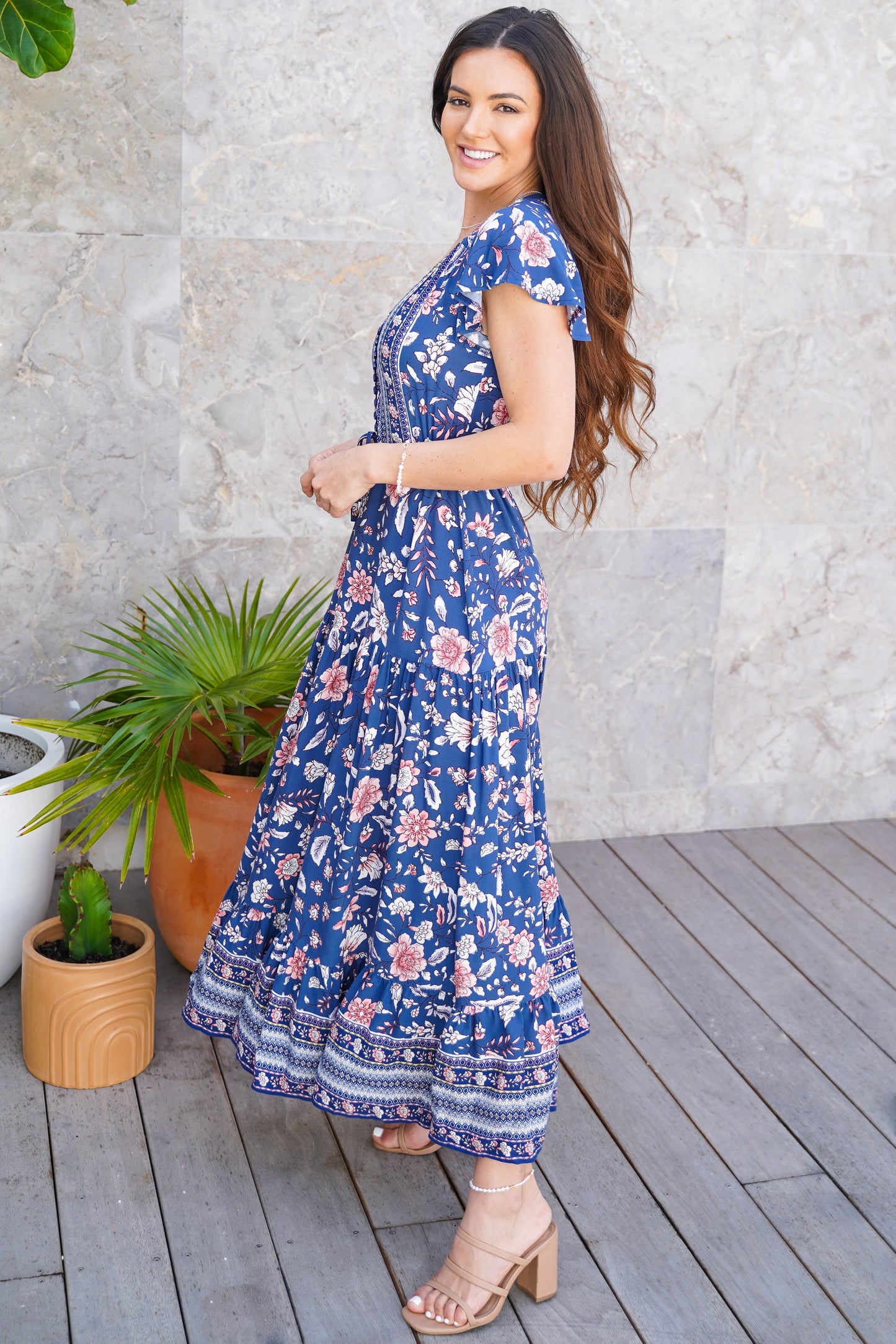 Cora Maxi Dress - Floral Indigo