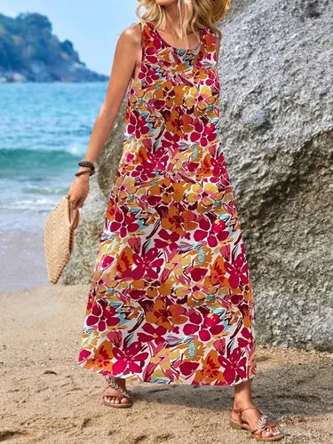 Sleeveless Boho Dress - Trendy - Lightweight - Ideal for Summer