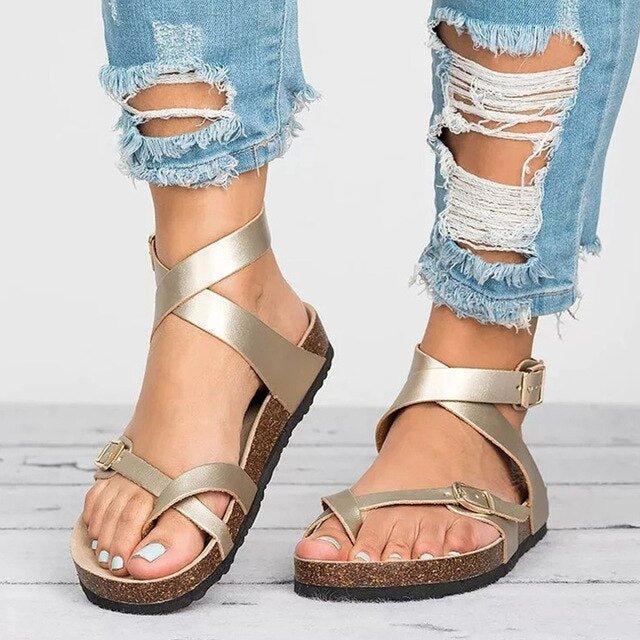 IvyShape | Buckle Straps Adjustable Straps Flat Sandals Summer Shoes