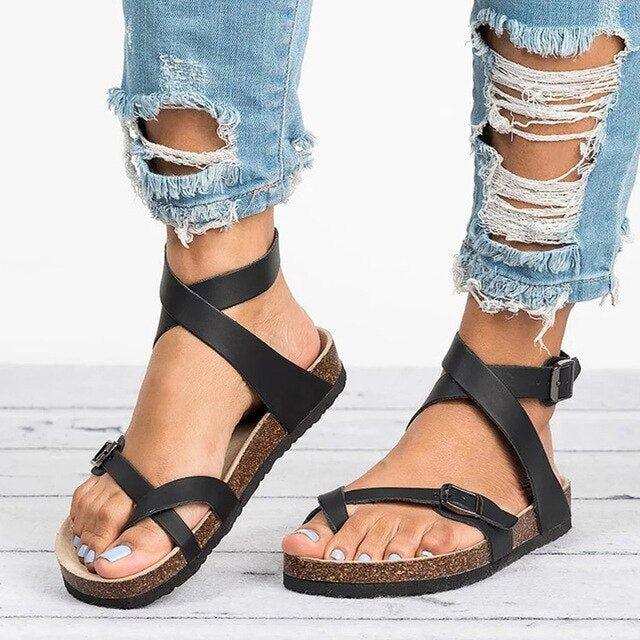 IvyShape | Buckle Straps Adjustable Straps Flat Sandals Summer Shoes