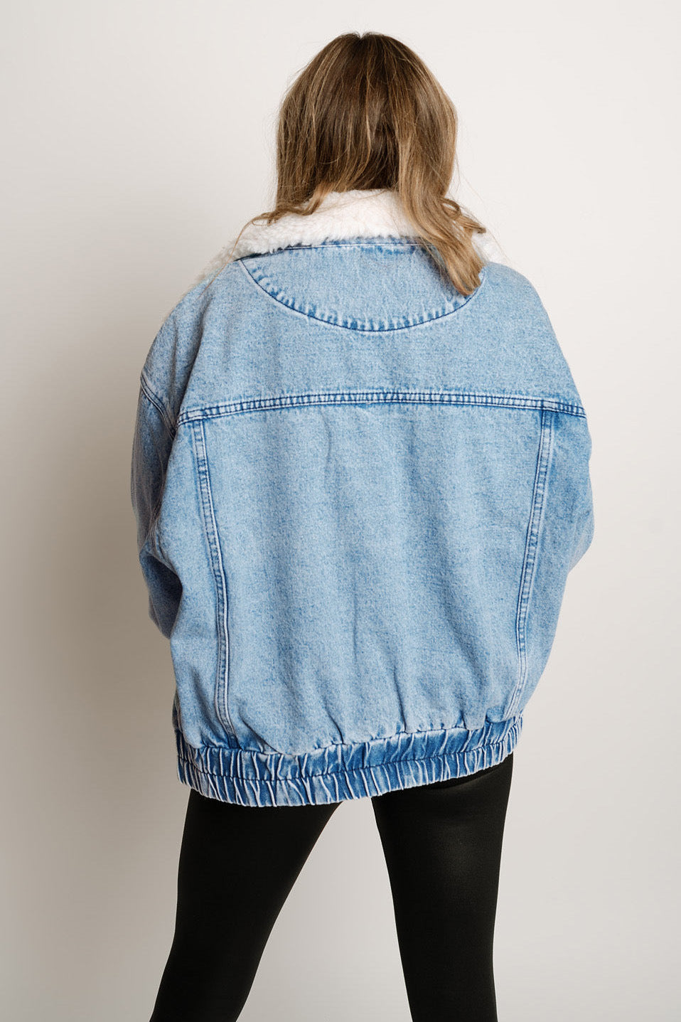 Ivyshape | Oversized Fleece Collar Denim Jacket