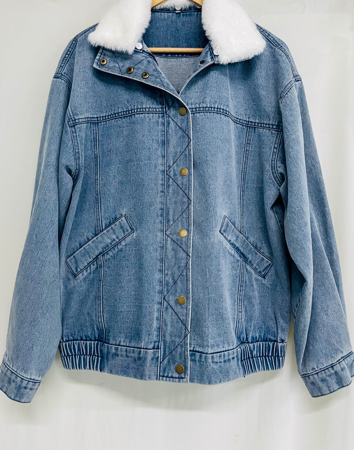 Ivyshape | Oversized Fleece Collar Denim Jacket