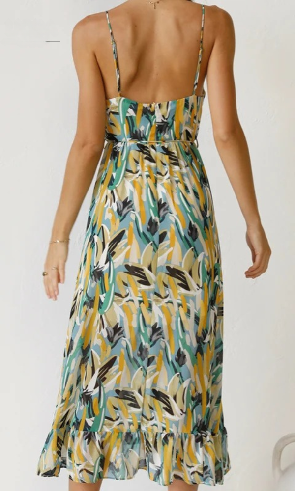 Ivyshape | Women's Abstract Print Midi Dress Colorful