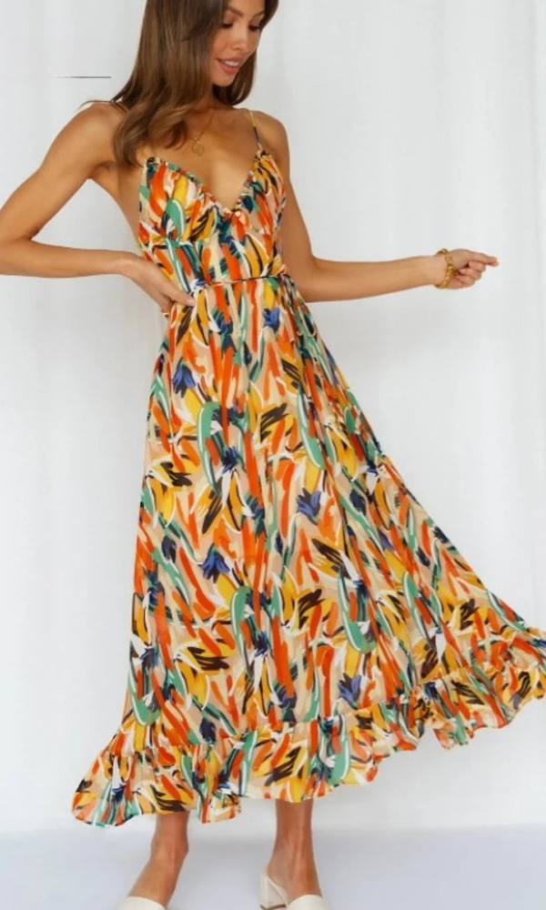 Ivyshape | Women's Abstract Print Midi Dress Colorful