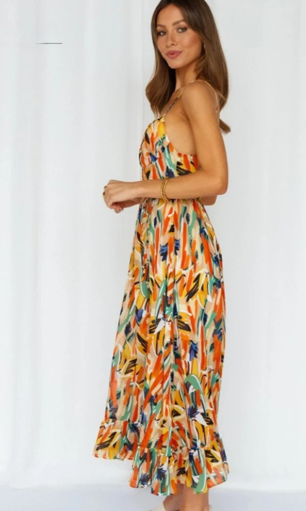 Ivyshape | Women's Abstract Print Midi Dress Colorful