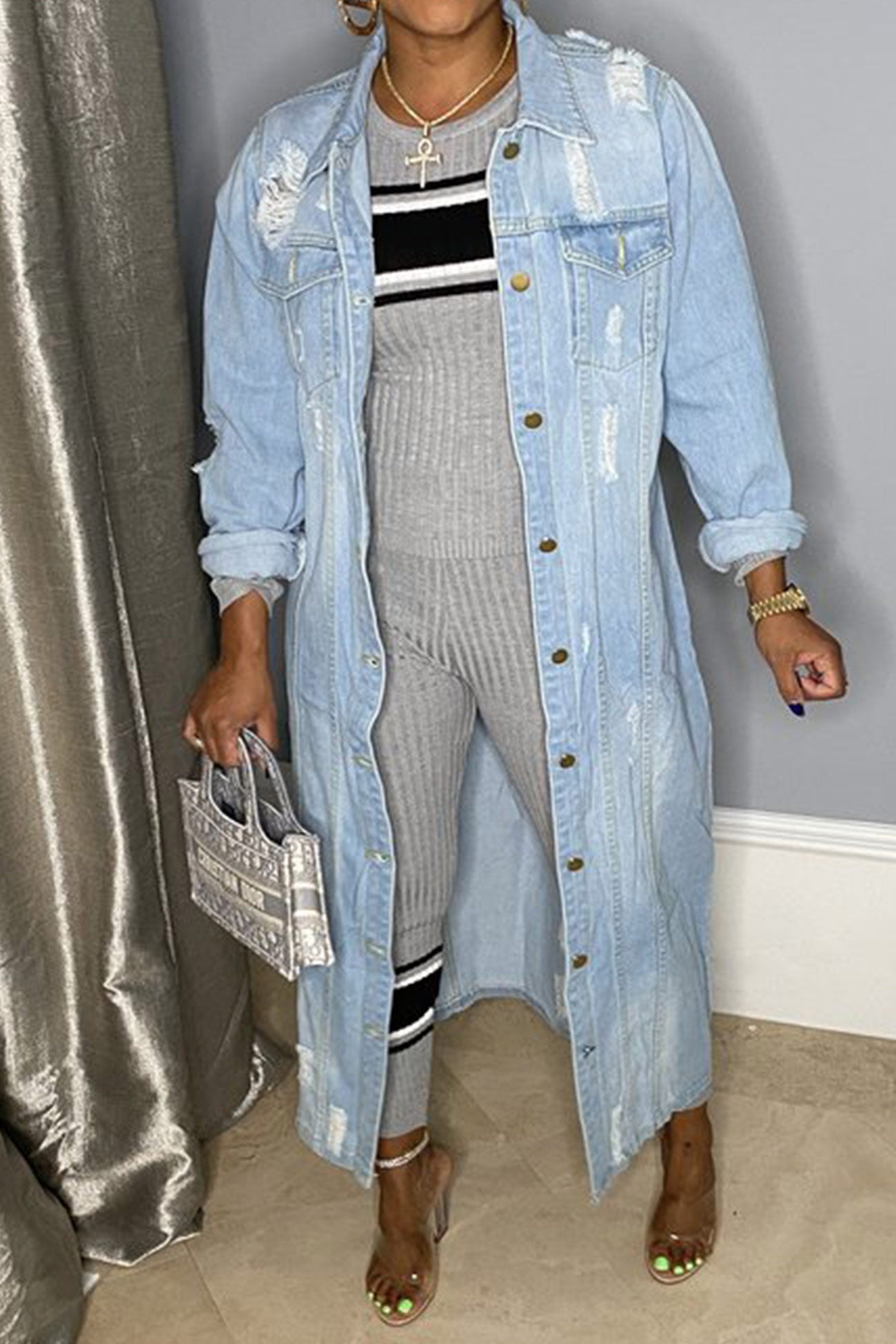 Denim Long Trench