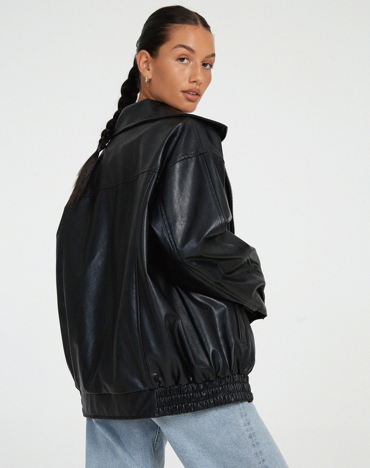 Ivyshape-Mode | Oversized Leather Jacket