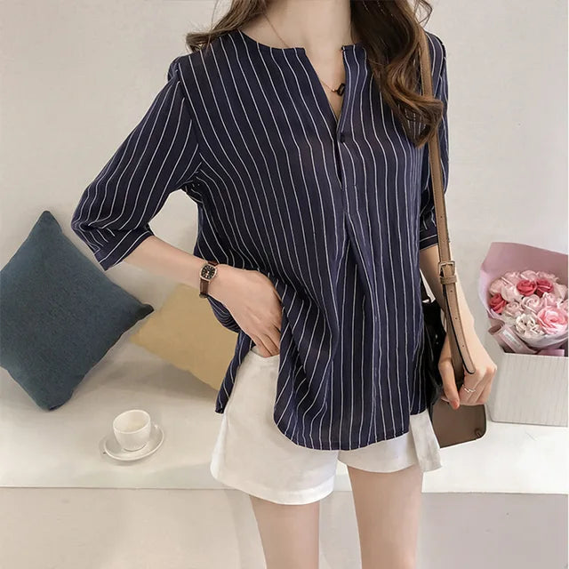 Elegant Striped Summer Blouse for Women