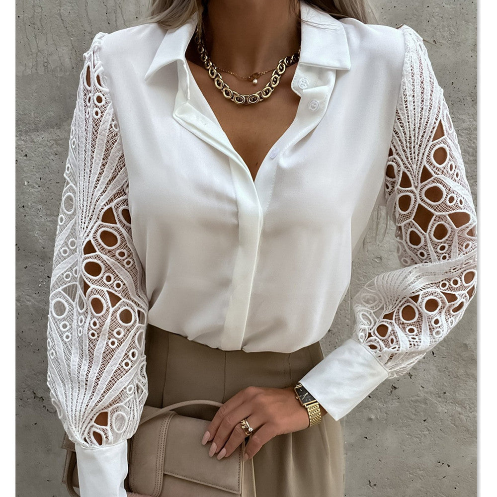 V-Neck Lace Sleeve Blouse