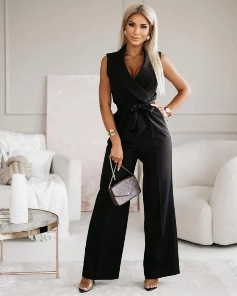 Ivyshape | Jumpsuit Sleeveless V-Neck Wide Cut Jumpsuit Women's Clothing