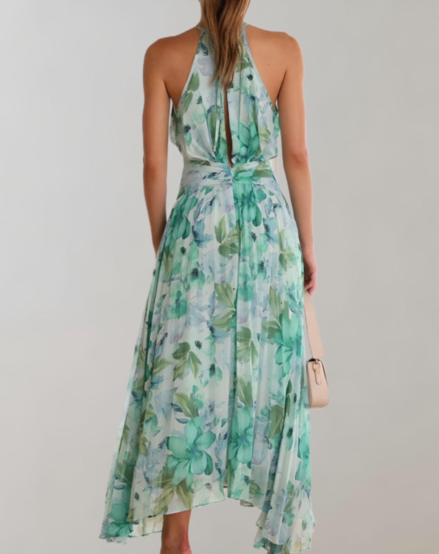 Ivyshape | Women's Pleated Halter Dress Floral