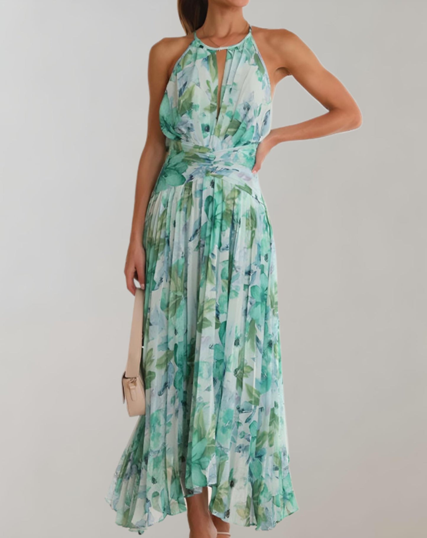 Ivyshape | Women's Pleated Halter Dress Floral