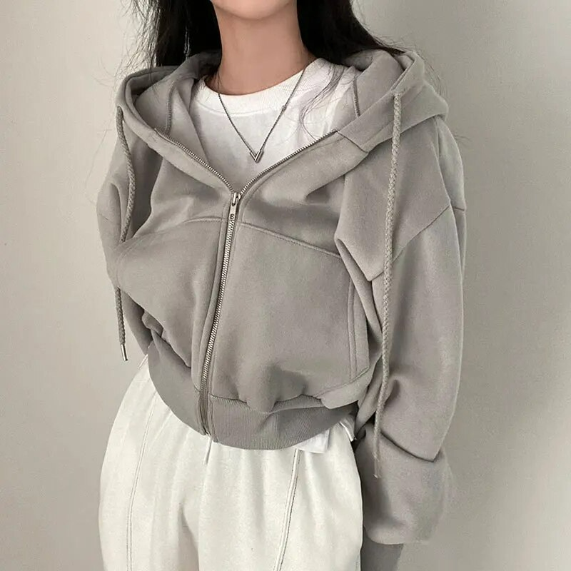 Ivyshape | Warm Oversized Zip Up Winter Hoodie for Women