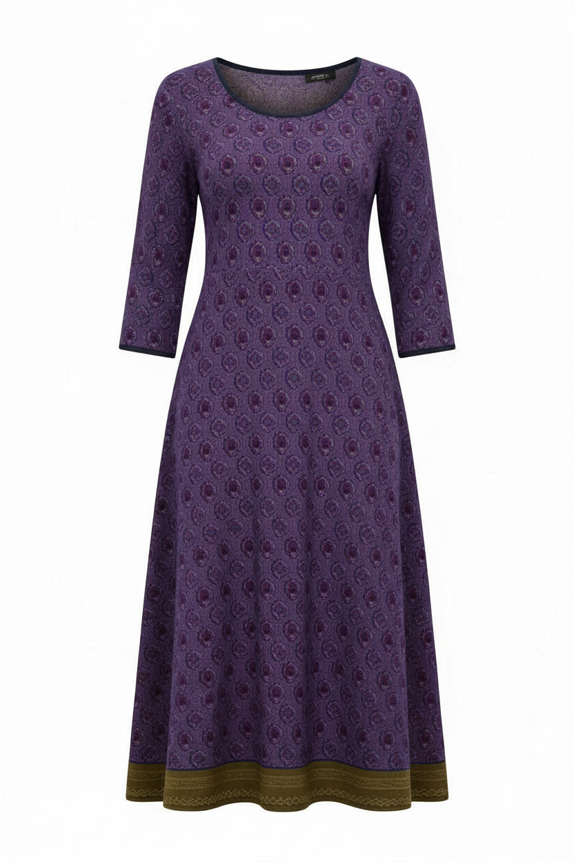 boho midi dress with flowing silhouette and three-quarter sleeves