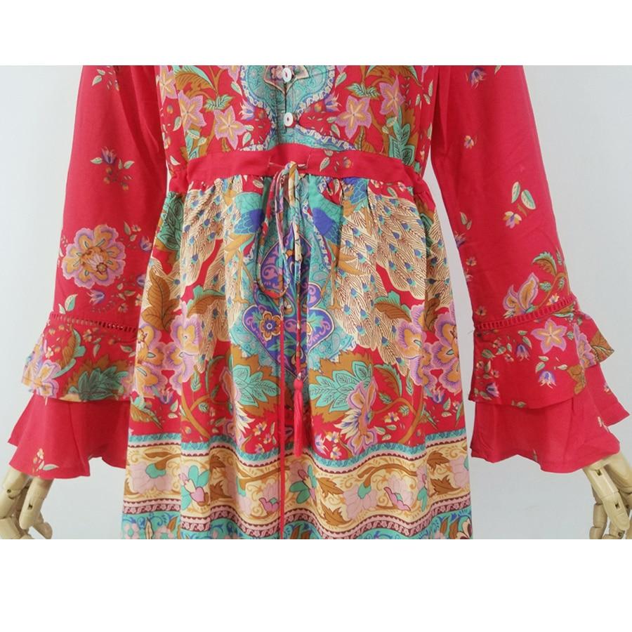 Floral Printed Flare Long Sleeve Drawstring Waist Mini Dress