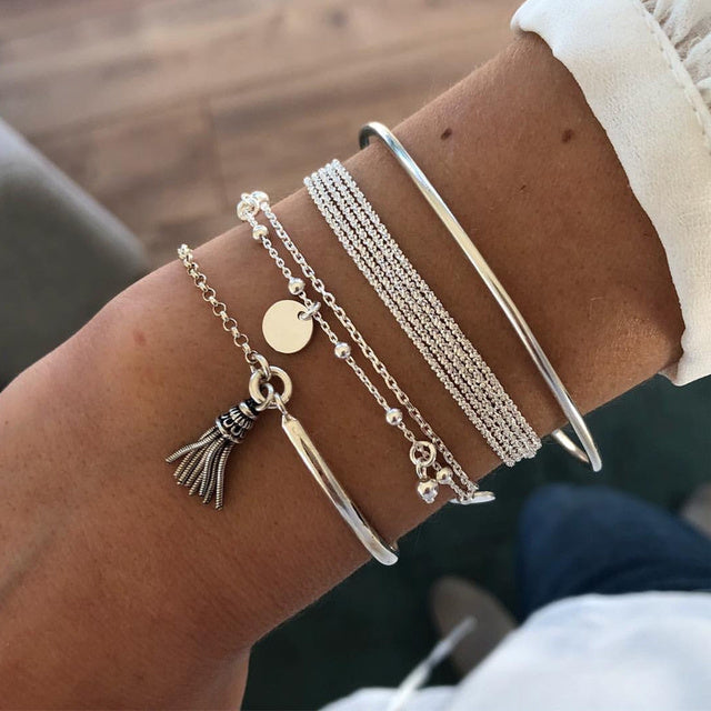 Ivyshape | Elegant Layered Silver Bracelet Set for Women