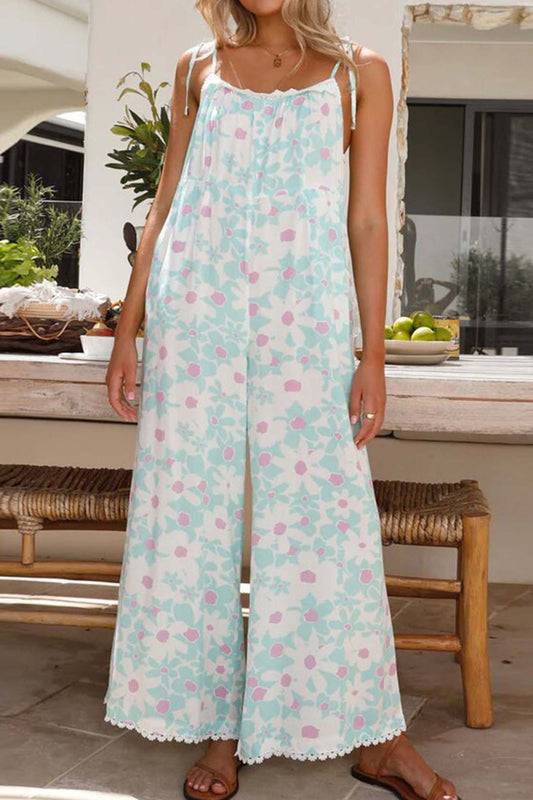 Ivyshape | Women's Stylish Floral Jumpsuit Light Blue