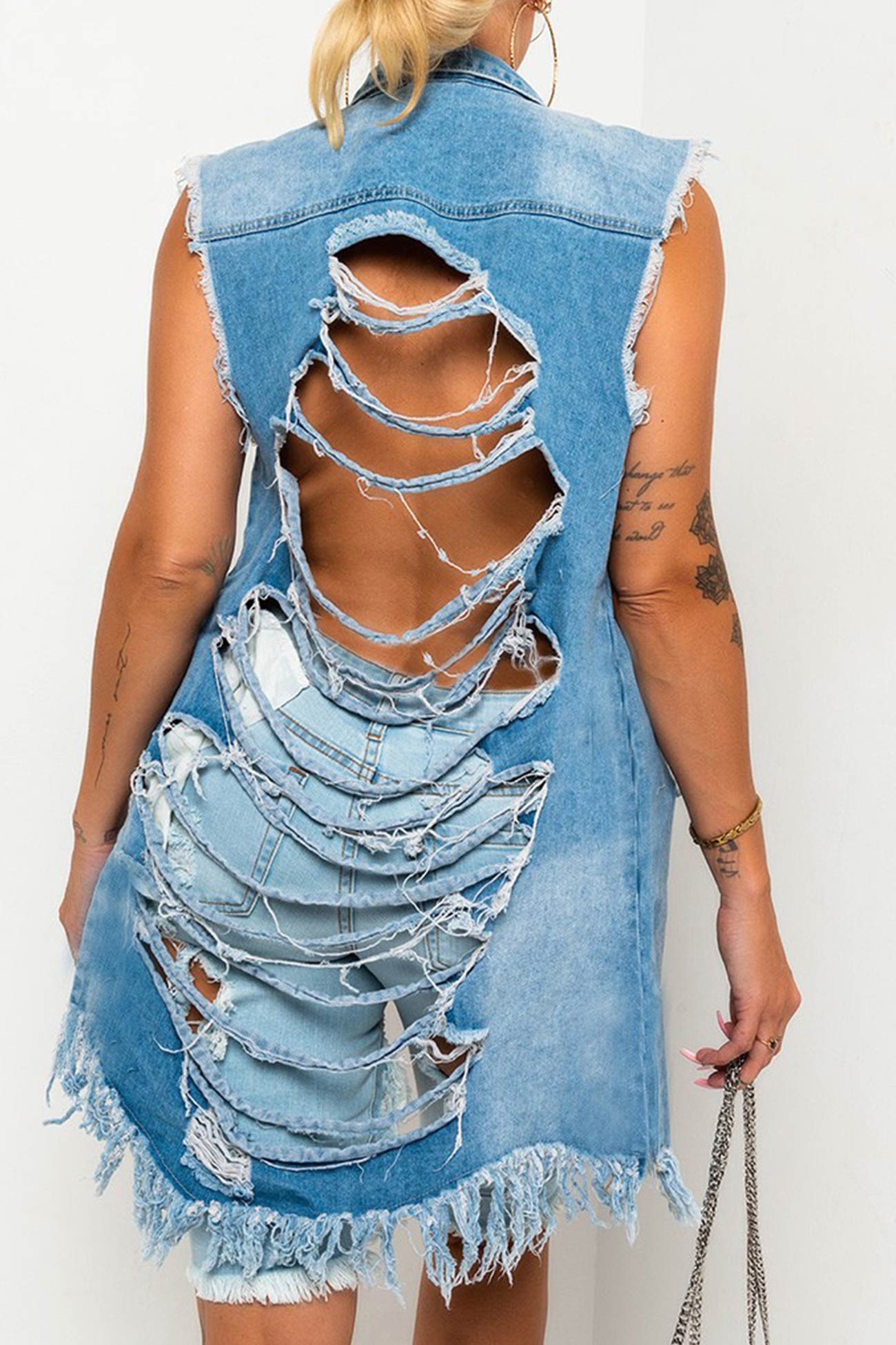 Fringe Sleeveless Denim Jacket