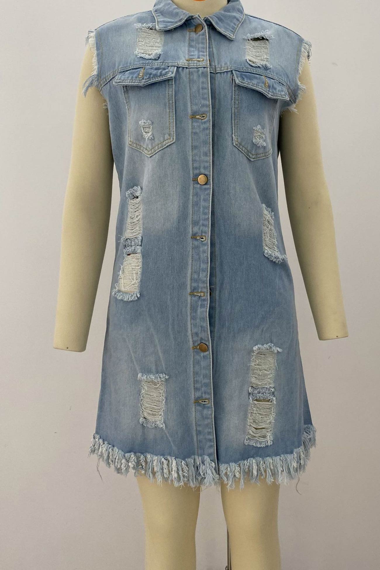 Fringe Sleeveless Denim Jacket