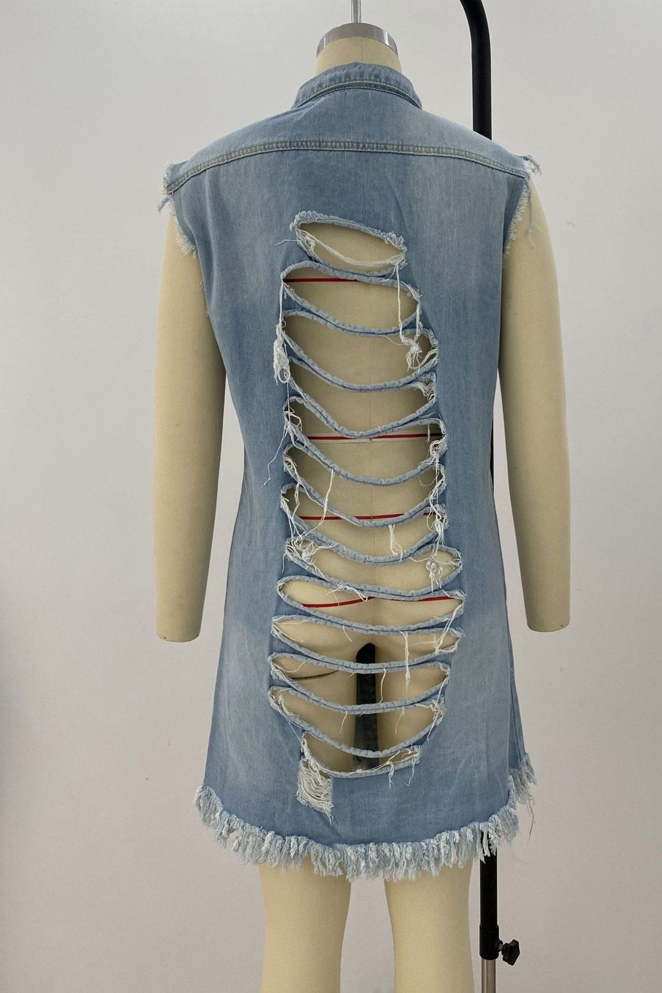 Fringe Sleeveless Denim Jacket