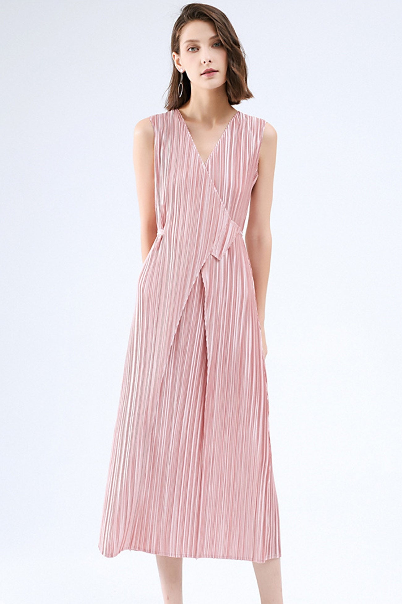 Pleated Glossy Tie-Strap Dress