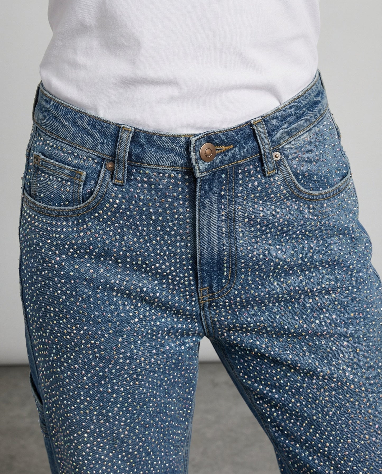 diamond embellished jeans with relaxed fit and sparkling detailing