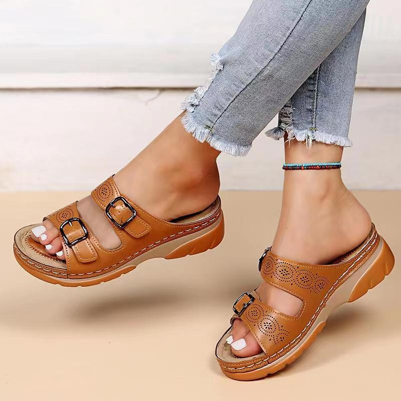 Ivyshape | Women'S Orthopedic Leather Sandals