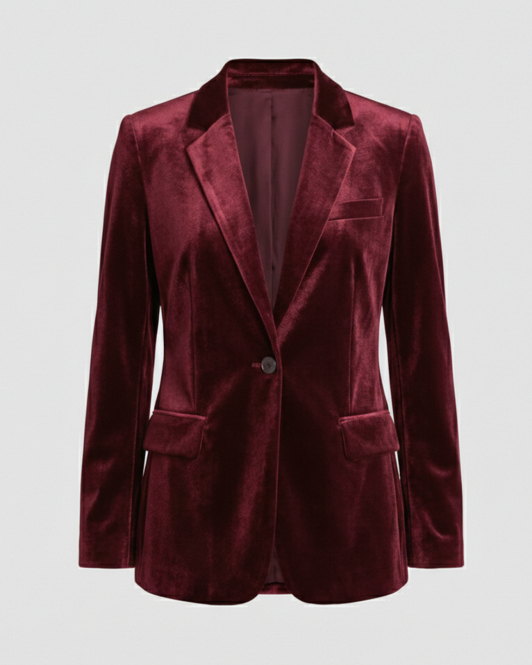 velvet blazer jacket with structured fit and classic lapel collar