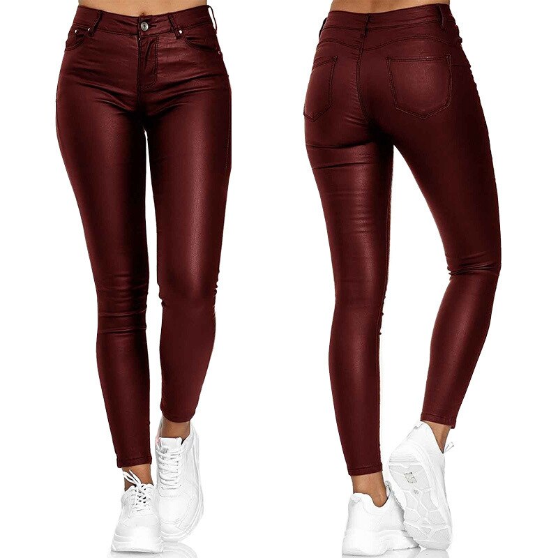 Ivyshape | Women's Leather Pants Slim