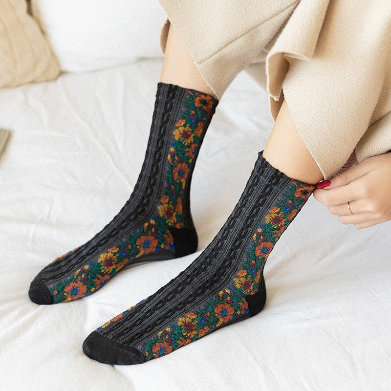 Embroidered Floral Socks