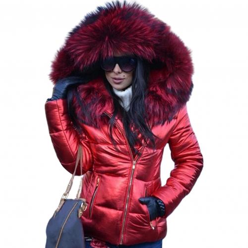 Ivyshape | Women's Autumn Winter Faux Fur Hood Zipper Warm Down Coat