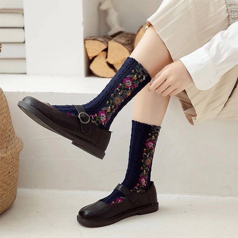 Embroidered Floral Socks