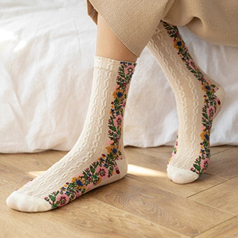 Embroidered Floral Socks