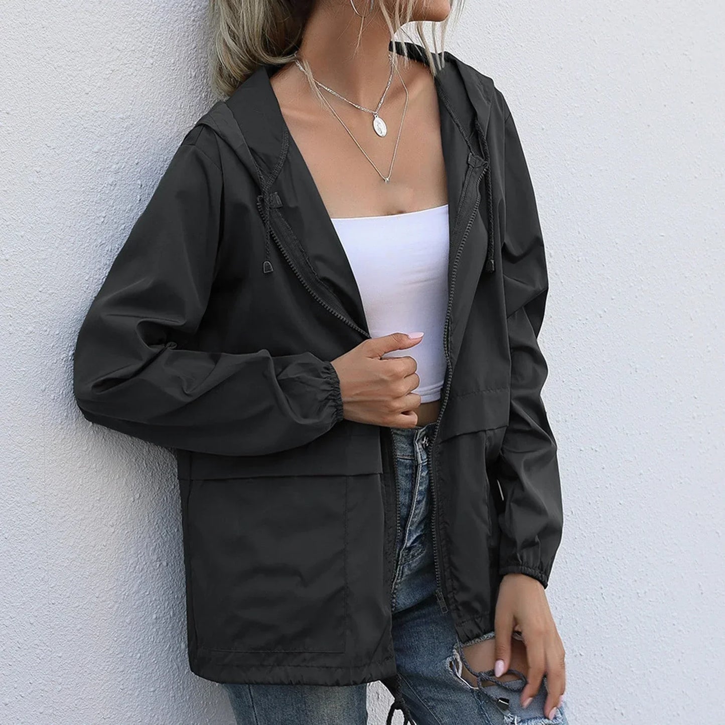 Ivyshape | Windproof Summer Jacket with Hood for Women