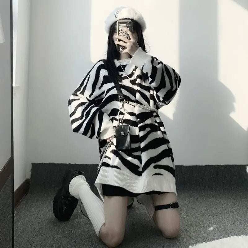 Cute Zebra-Striped Knitted Sweater