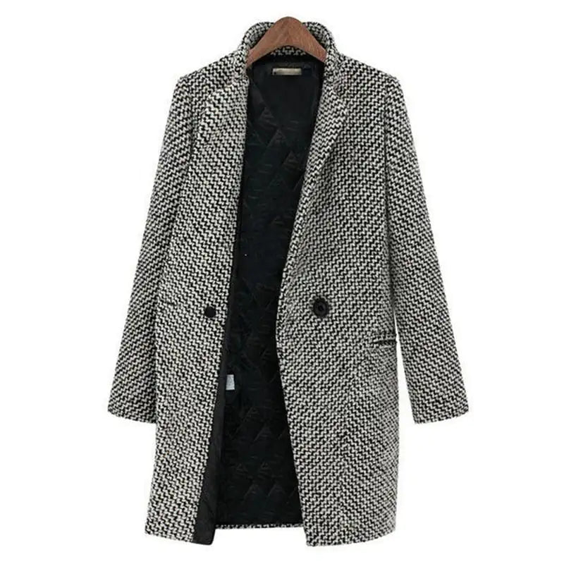 Ivyshape | Houndstooth Pattern Wool Coat