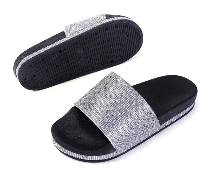 IvyShape | Crystal Diamond Slides with Trim Sandals