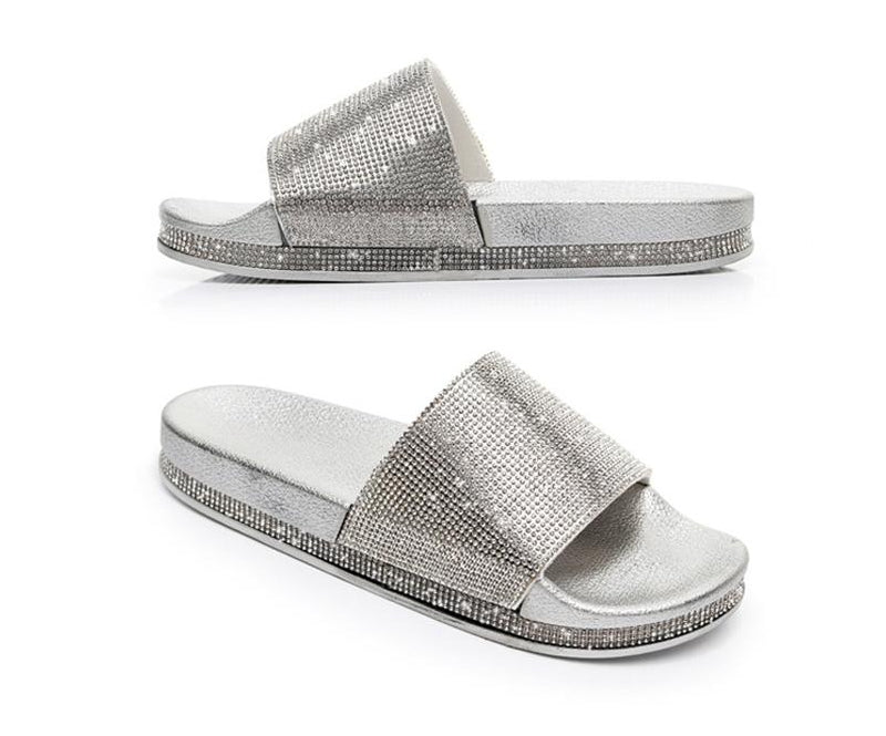 IvyShape | Crystal Diamond Slides with Trim Sandals