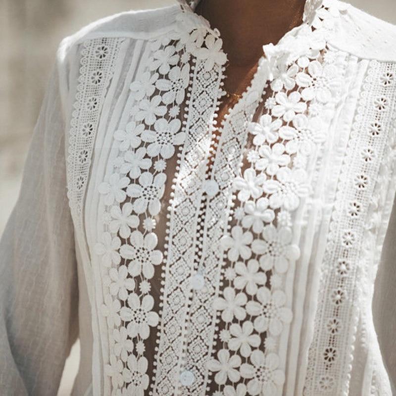 Solid Color Cotton Lace Patchwork Blouses Tops