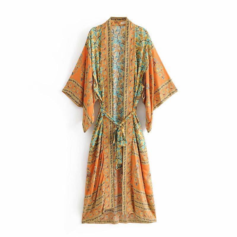 Floral Print Women Long Sleeve Boho Cover-up