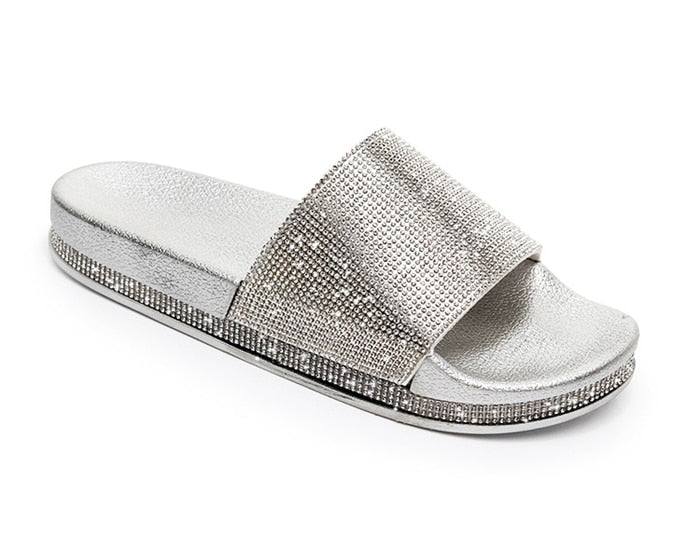 IvyShape | Crystal Diamond Slides with Trim Sandals